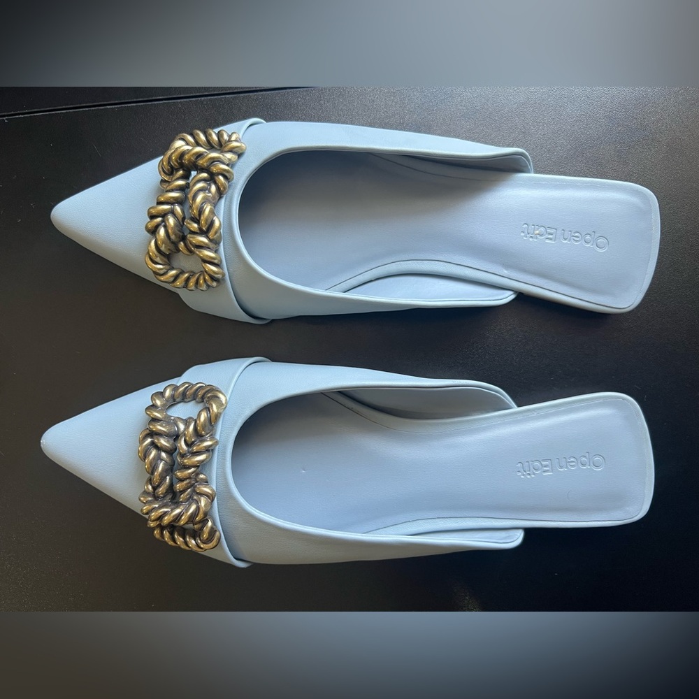 Light blue with gold detail, comfortable flats from Nordstrom. Never worn